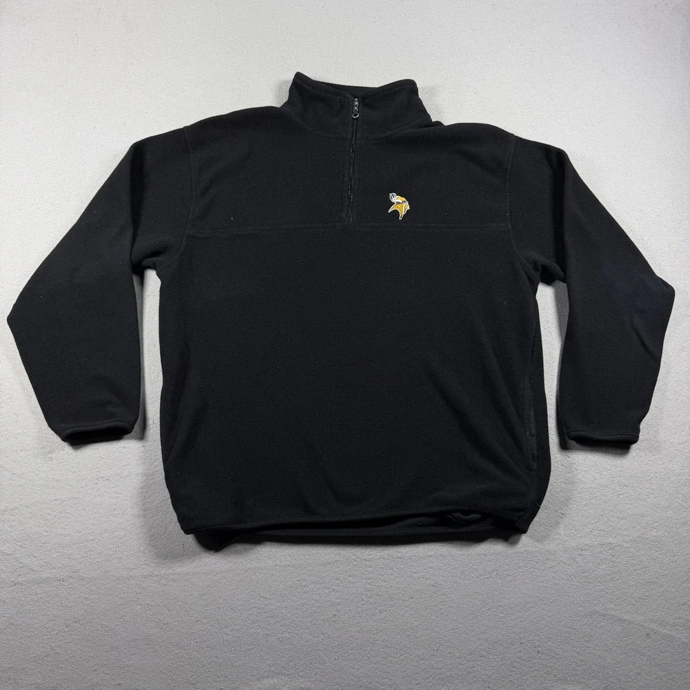 VTG Minnesota Vikings Lee Sport Pullover Men Large Quarter Zip Black Fleece